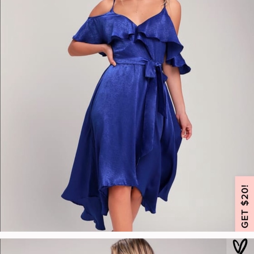 Lulu’s Cobalt Blue Satin Wrap Dress